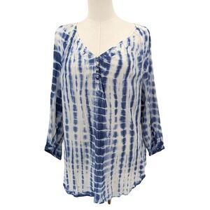 Boho Tie Dye Cotton Tunic Top Blue White Chaps Denim Size L Lightweight